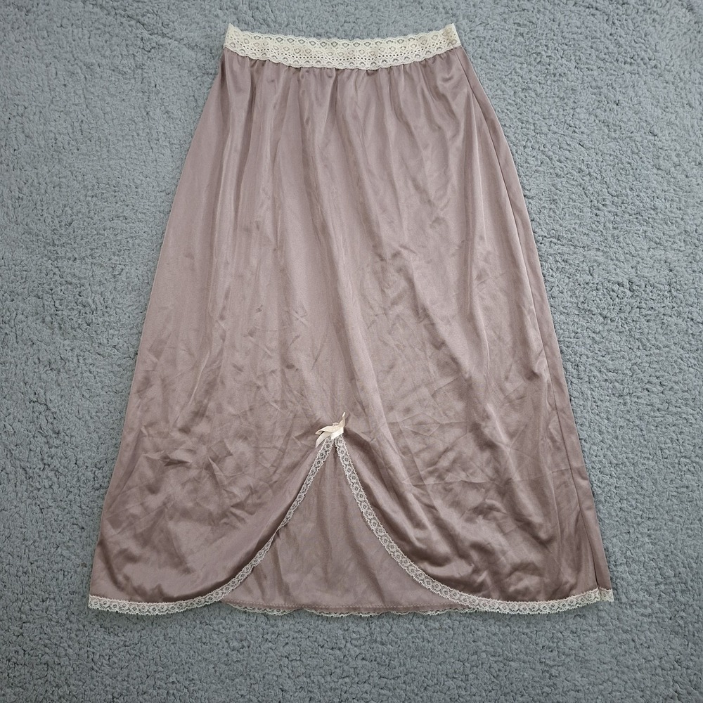 Vintage Half Slip Mauve Ivory Lace Trim Front Slit TALL SMALL Coquette Pinup